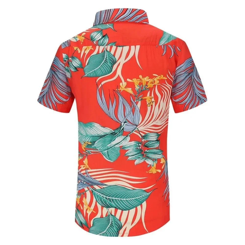 Alex Vando Premium Aloha Beach Hawaiian Button Down Shirt Orange Leaf Medium